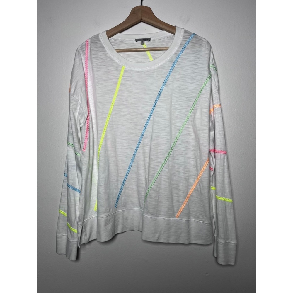 Lisa Todd Cotton Embroidered Long Sleeve Round Neck Tee Neon Stitch size large
